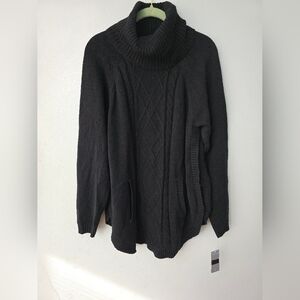 Charter Club Sweater Womens 0X Black Cable Knit Turtleneck Flaw Hole